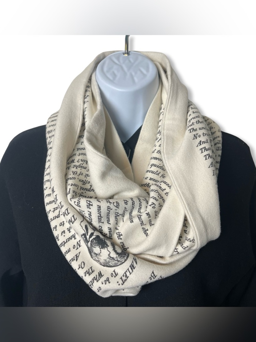 Storiarts Hamlet Shakespeare Literary Infinity Book Scarf Cream Black Cotton